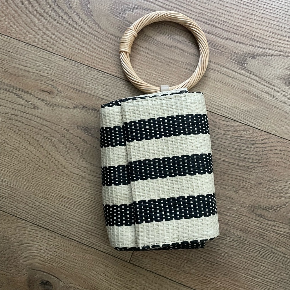 Black and Cream Striped Woven Bag